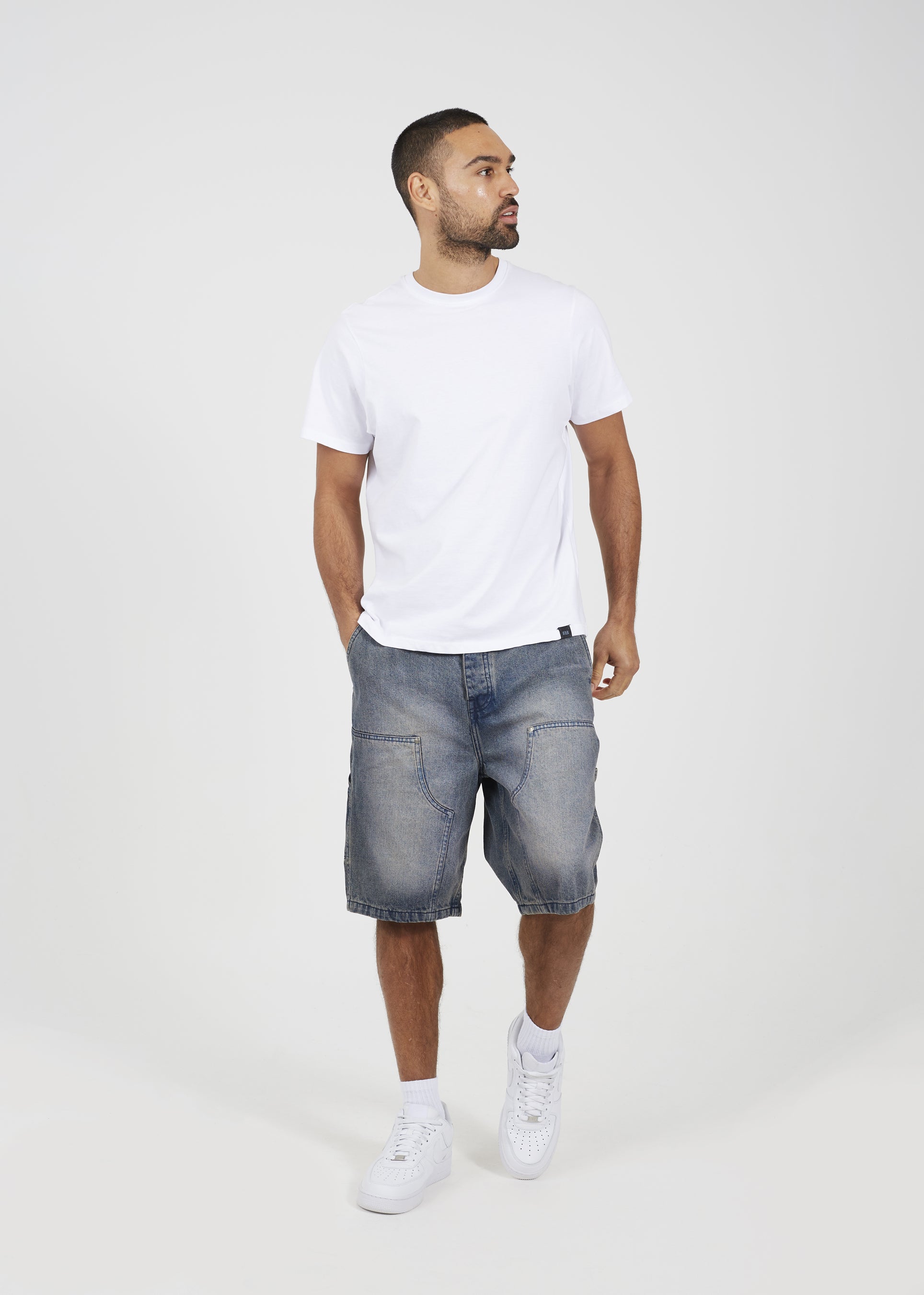 Brave Soul Mid Blue Loose Fit Carpenter Style Denim Shorts - Mid Blue Image 3