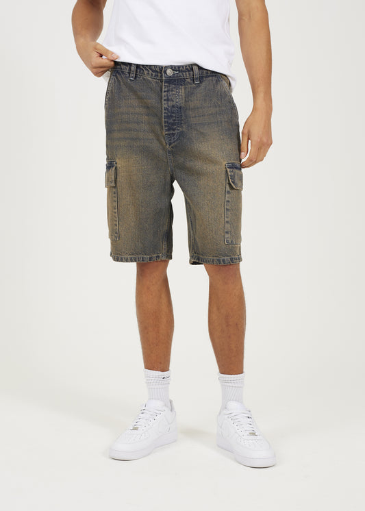 Brave Soul Dark Blue Loose Fit Cargo Denim Shorts - Dark Blue Image 1