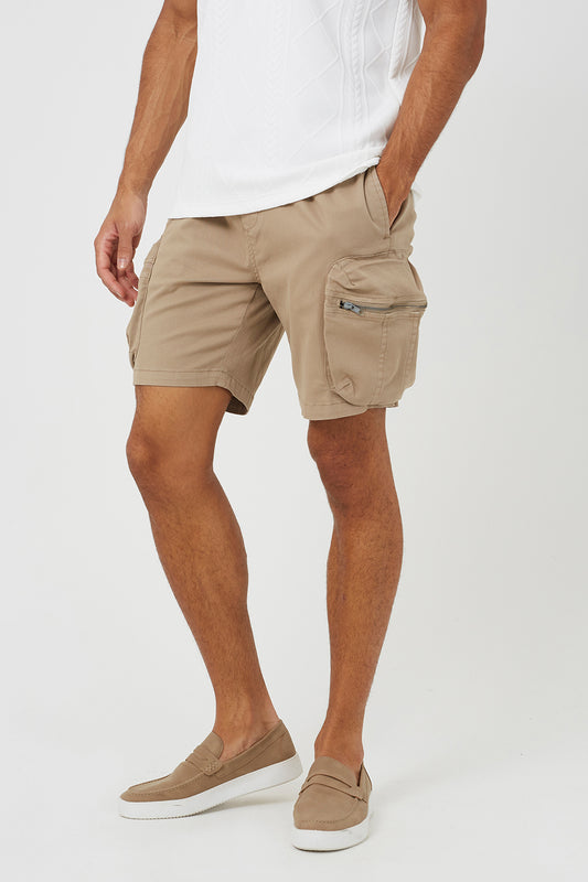 Brave Soul Stone Cargo Pocket Cotton Twill Shorts - Stone Image 1