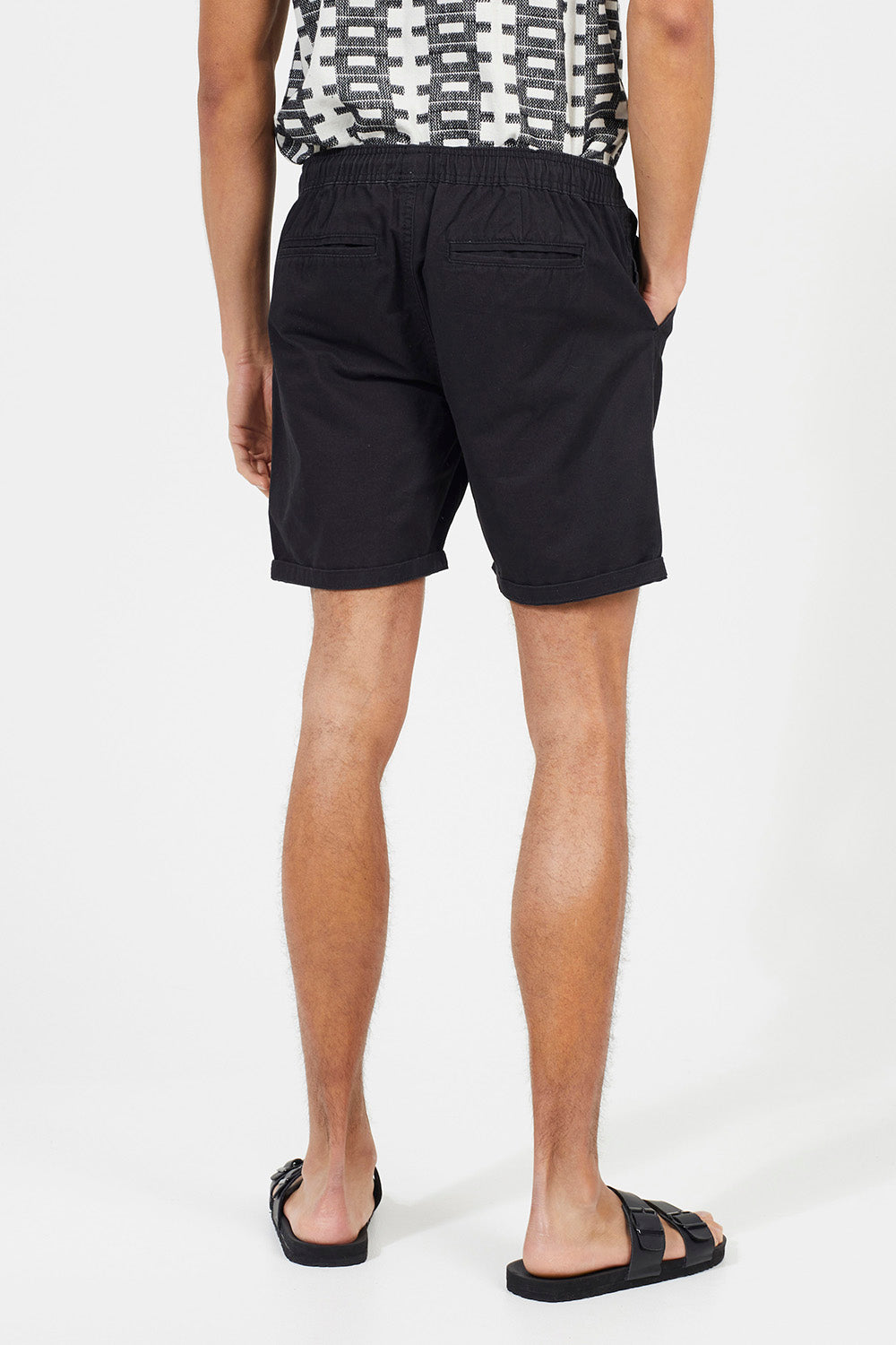 Brave Soul Black Cotton Chino Shorts with Turn Up Hem - Black Image 2