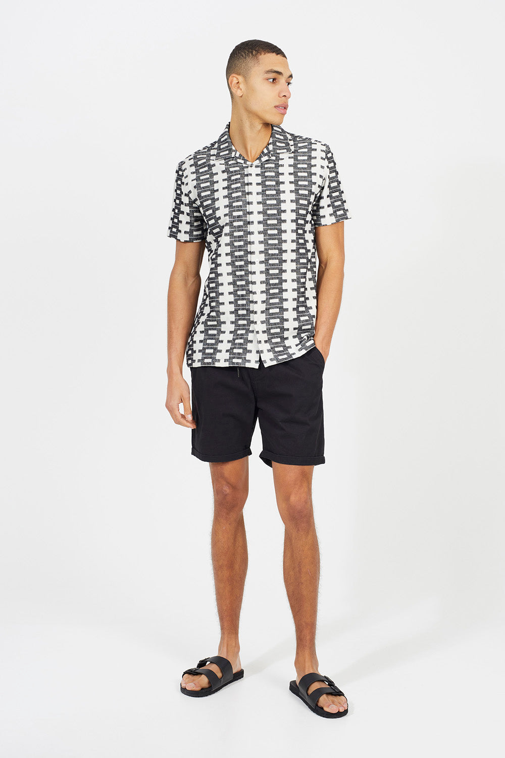 Brave Soul Black Cotton Chino Shorts with Turn Up Hem - Black Image 3