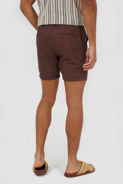 Brave Soul Chocolate Cotton Chino Shorts with Turn Up Hem - Chocolate Image 2