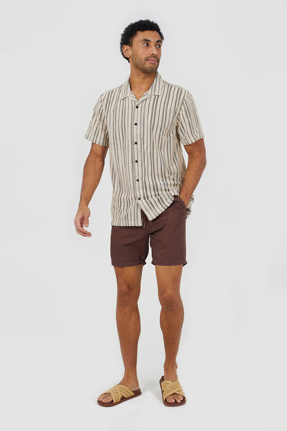 Brave Soul Chocolate Cotton Chino Shorts with Turn Up Hem - Chocolate Image 3