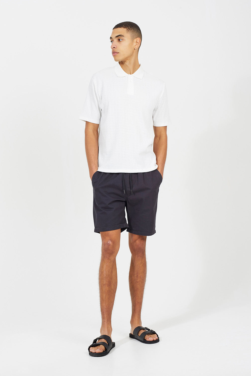 Brave Soul Navy Cotton Chino Shorts with Turn Up Hem - Navy Image 3