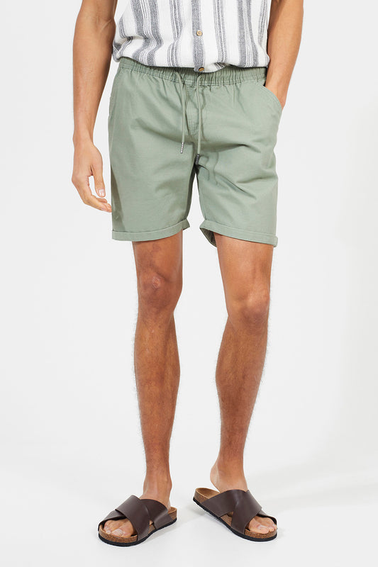 Brave Soul Pale Green Cotton Chino Shorts with Turn Up Hem - Pale Green Image 1