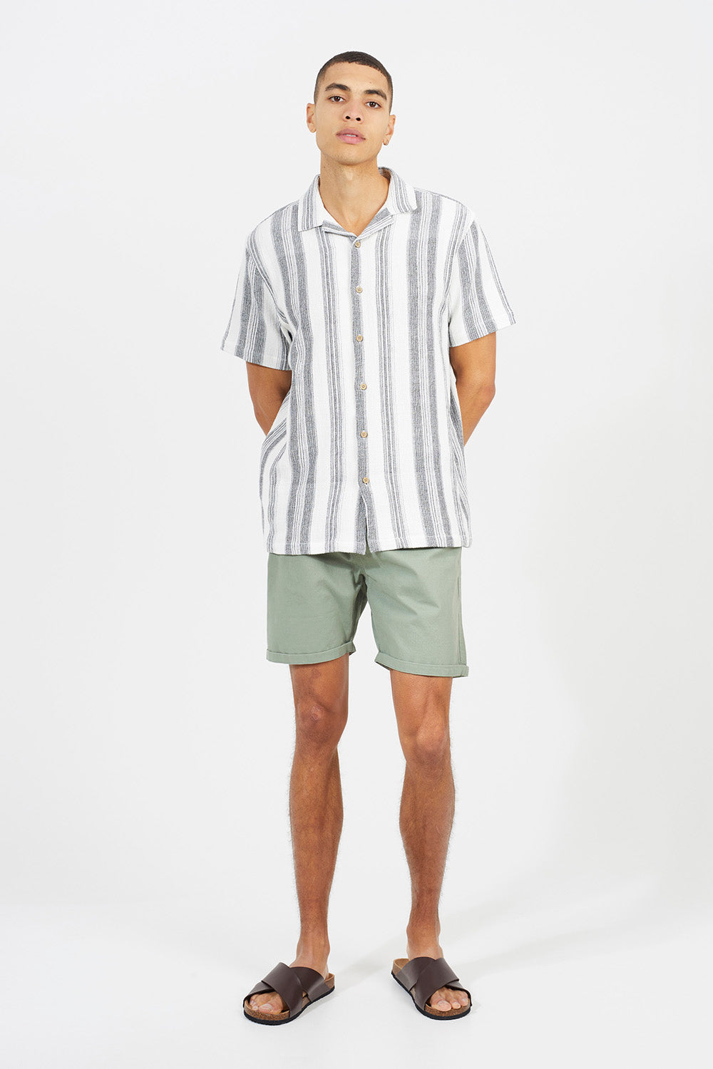 Brave Soul Pale Green Cotton Chino Shorts with Turn Up Hem - Pale Green Image 3