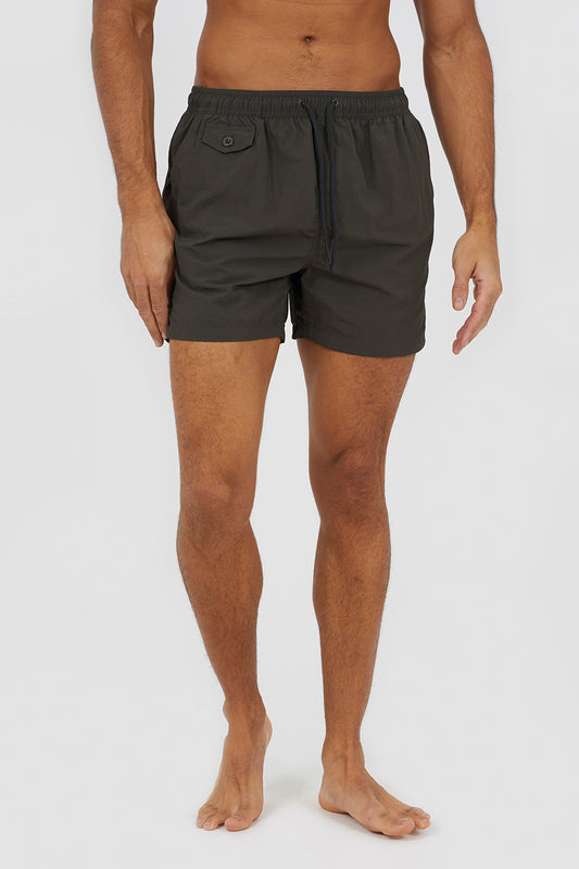 Brave Soul Khaki Elasticated Swimshorts - Khaki Image 1