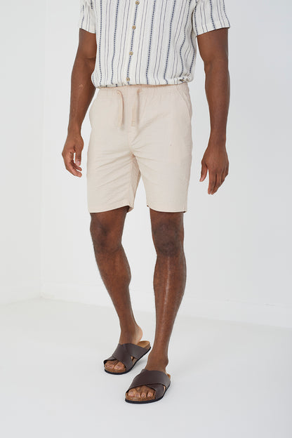 Brave Soul Stone Cotton Seersucker Shorts - Stone Image 1