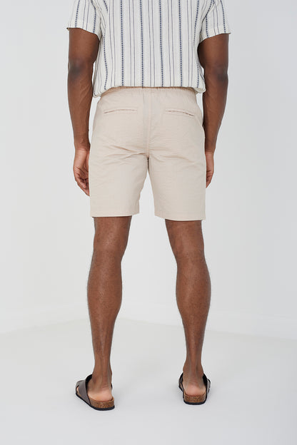 Brave Soul Stone Cotton Seersucker Shorts - Stone Image 2