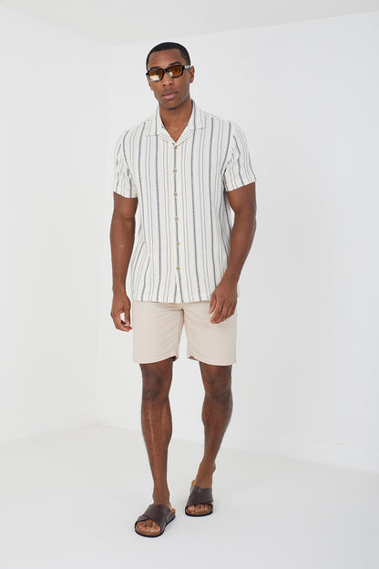 Brave Soul Stone Cotton Seersucker Shorts - Stone Image 3