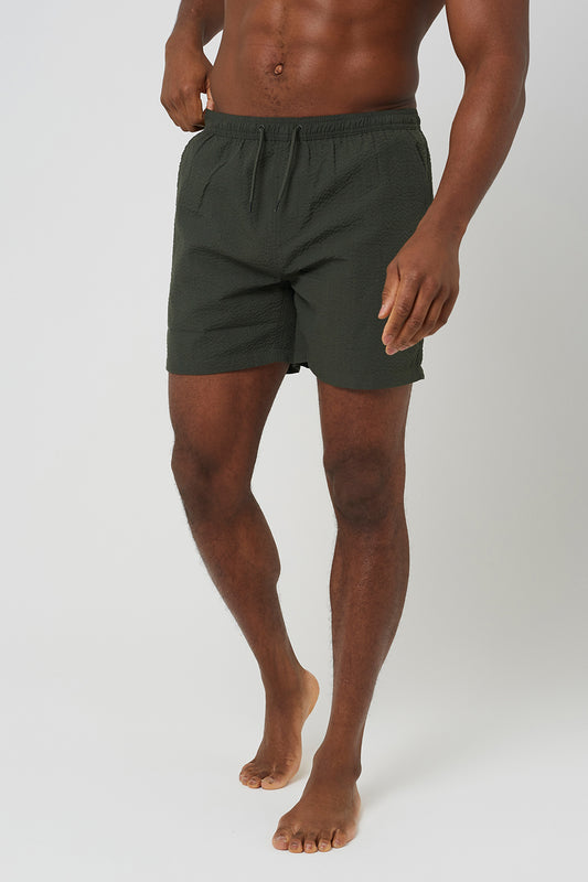 Brave Soul Khaki Seersucker Swim Shorts - Khaki Image 1