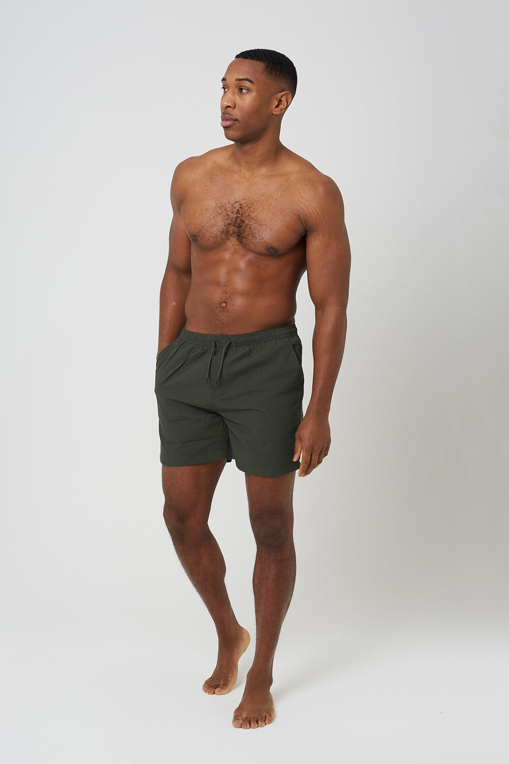 Brave Soul Khaki Seersucker Swim Shorts - Khaki Image 3
