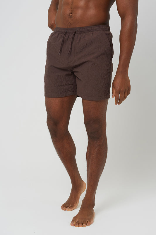 Brave Soul Brown Seersucker Swim Shorts - Brown Image 1