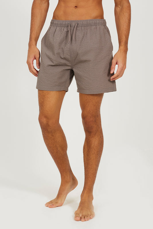 Brave Soul Taupe Seersucker Swim Shorts - Taupe Image 1