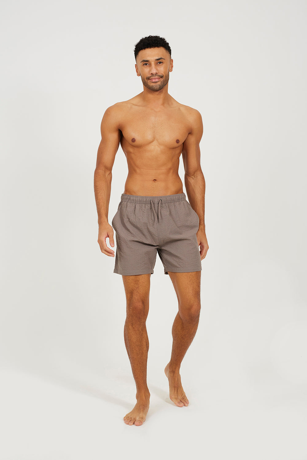 Brave Soul Taupe Seersucker Swim Shorts - Taupe Image 3