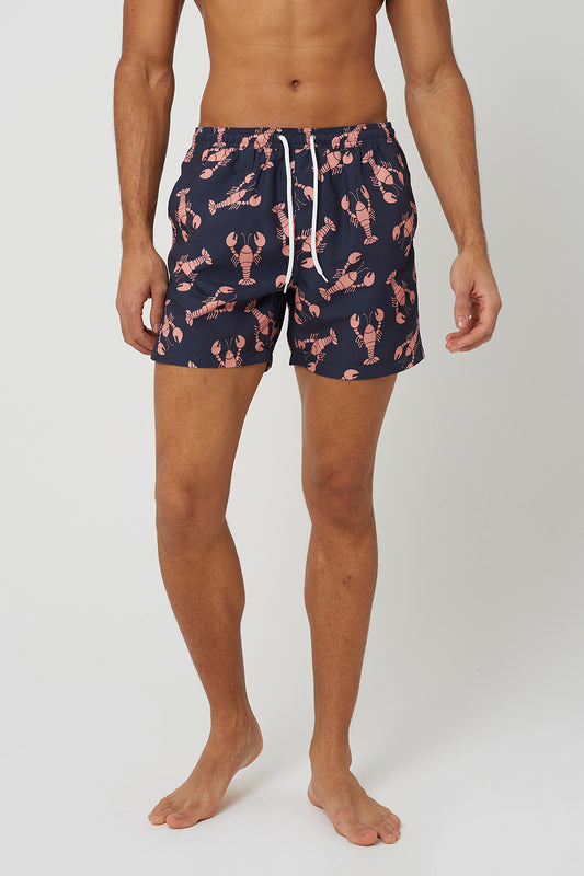 Brave Soul Navy Printed Swim Shorts - Navy Image 1