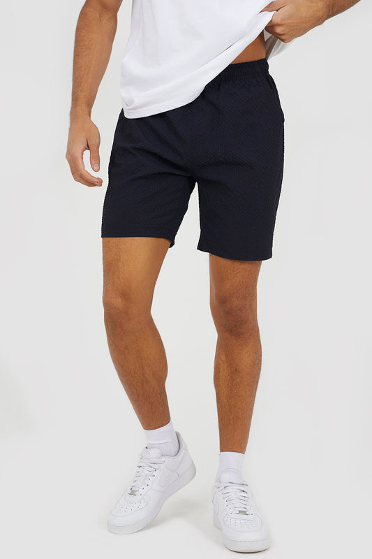 Brave Soul Navy Seersucker Drawcord Shorts - Navy Image 1