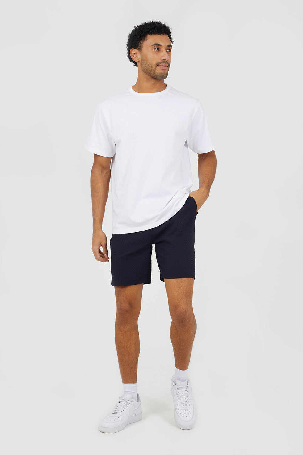 Brave Soul Navy Seersucker Drawcord Shorts - Navy Image 3