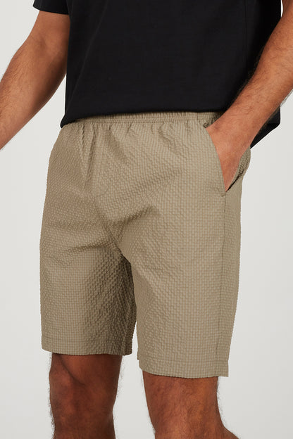 Brave Soul Taupe Textured Seersucker Drawcord Shorts - Taupe Image 4