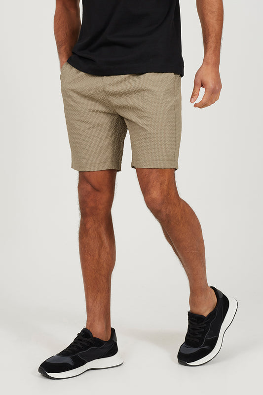 Brave Soul Taupe Textured Seersucker Drawcord Shorts - Taupe Image 1