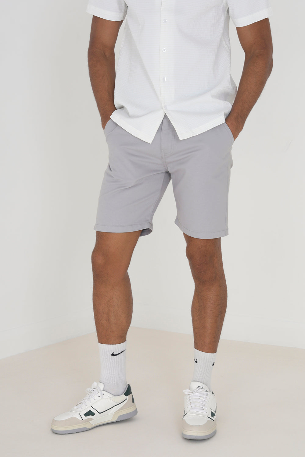 Brave Soul Grey Cotton Twill Chino Shorts - Grey Image 1