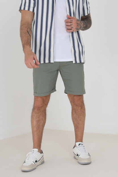 Brave Soul Green Cotton Twill Chino Shorts - Green Image 1