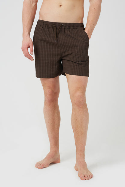 Brave Soul Brown Seersucker Swim Shorts - Brown Image 1