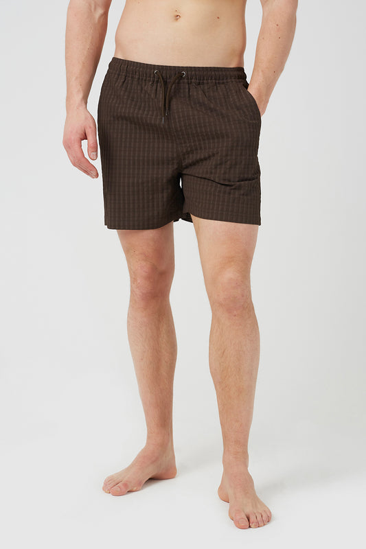 Brave Soul Brown Seersucker Swim Shorts - Brown Image 1