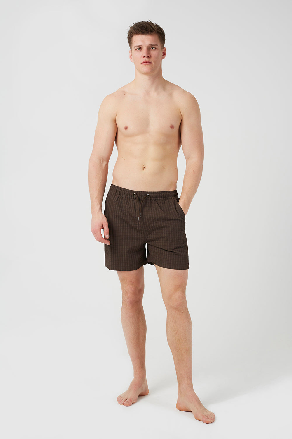 Brave Soul Brown Seersucker Swim Shorts - Brown Image 3