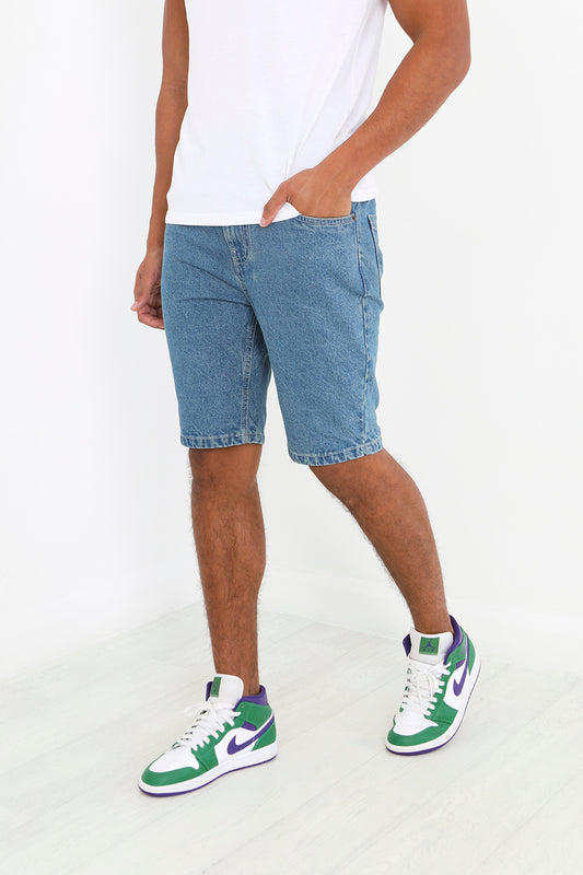 Brave Soul Mid Blue Cotton Denim Shorts - Mid Blue Image 1