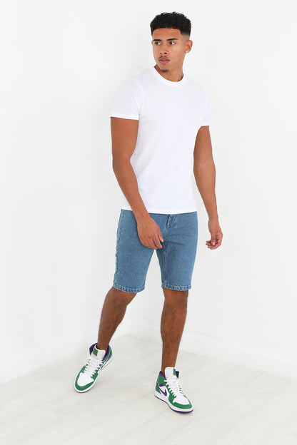 Brave Soul Mid Blue Cotton Denim Shorts - Mid Blue Image 3