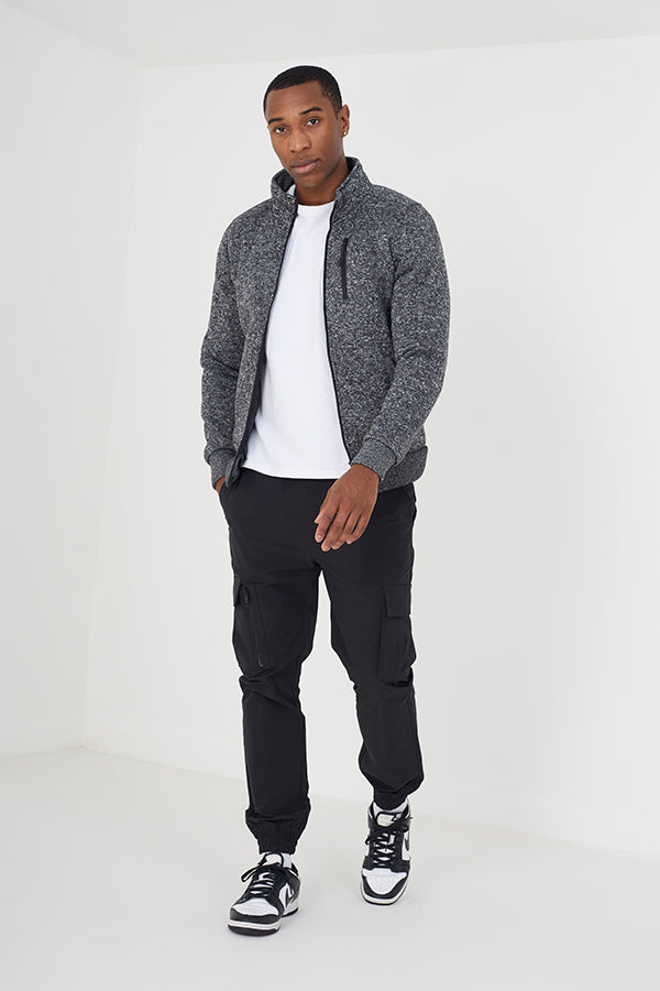 Brave Soul Black Funnel Neck Zip Through Sweatshirt - Black Image 3
