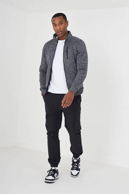 Brave Soul Black Funnel Neck Zip Through Sweatshirt - Black Image 3