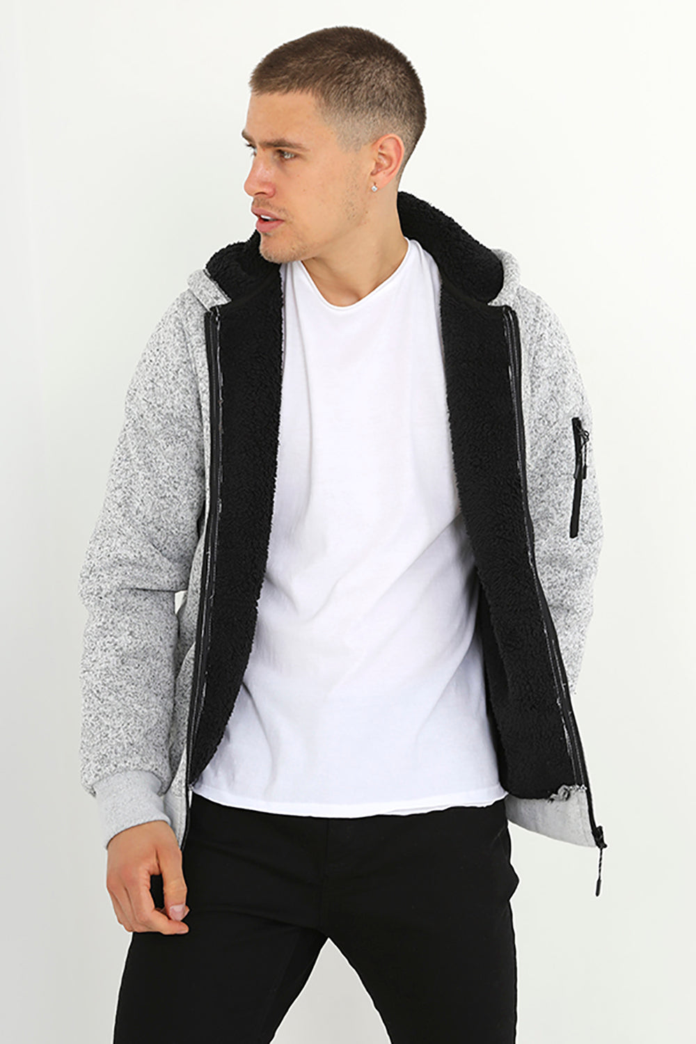 Brave Soul Grey Zip Through Hoodie - Grey Image 3