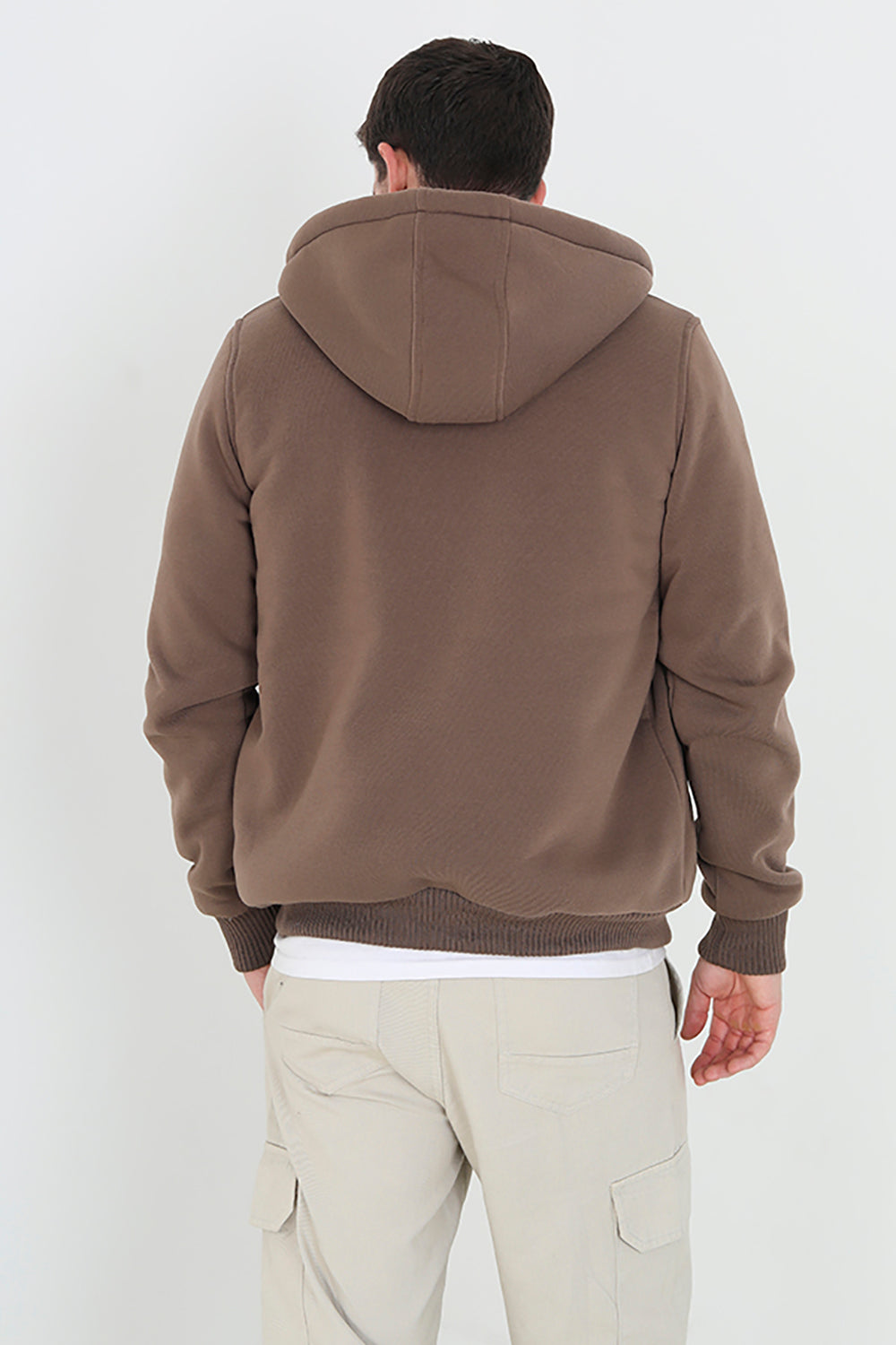Brave Soul Taupe Borg Lined Zip Through Hoodie - Taupe Image 2
