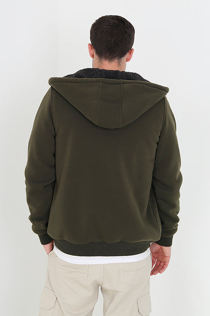 Brave Soul Khaki Borg Lined Zip Through Hoodie - Khaki Image 2