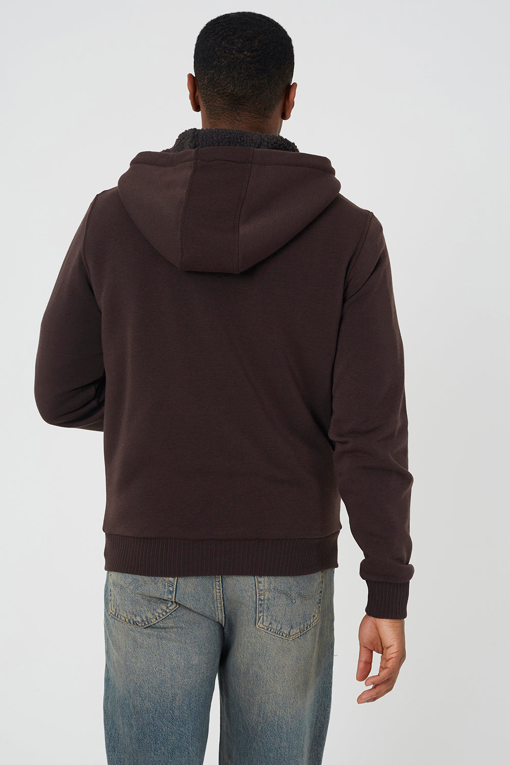 Brave Soul Chocolate Zip Through Sherpa Lined Hoodie - Chocolate Image 2