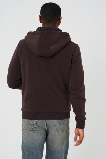 Brave Soul Chocolate Zip Through Sherpa Lined Hoodie - Chocolate Image 2