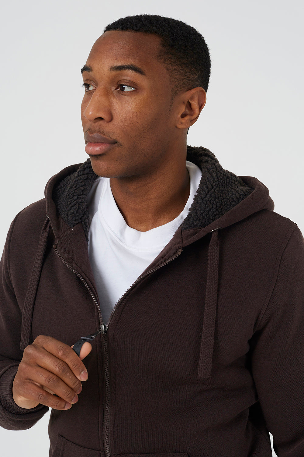 Brave Soul Chocolate Zip Through Sherpa Lined Hoodie - Chocolate Image 4