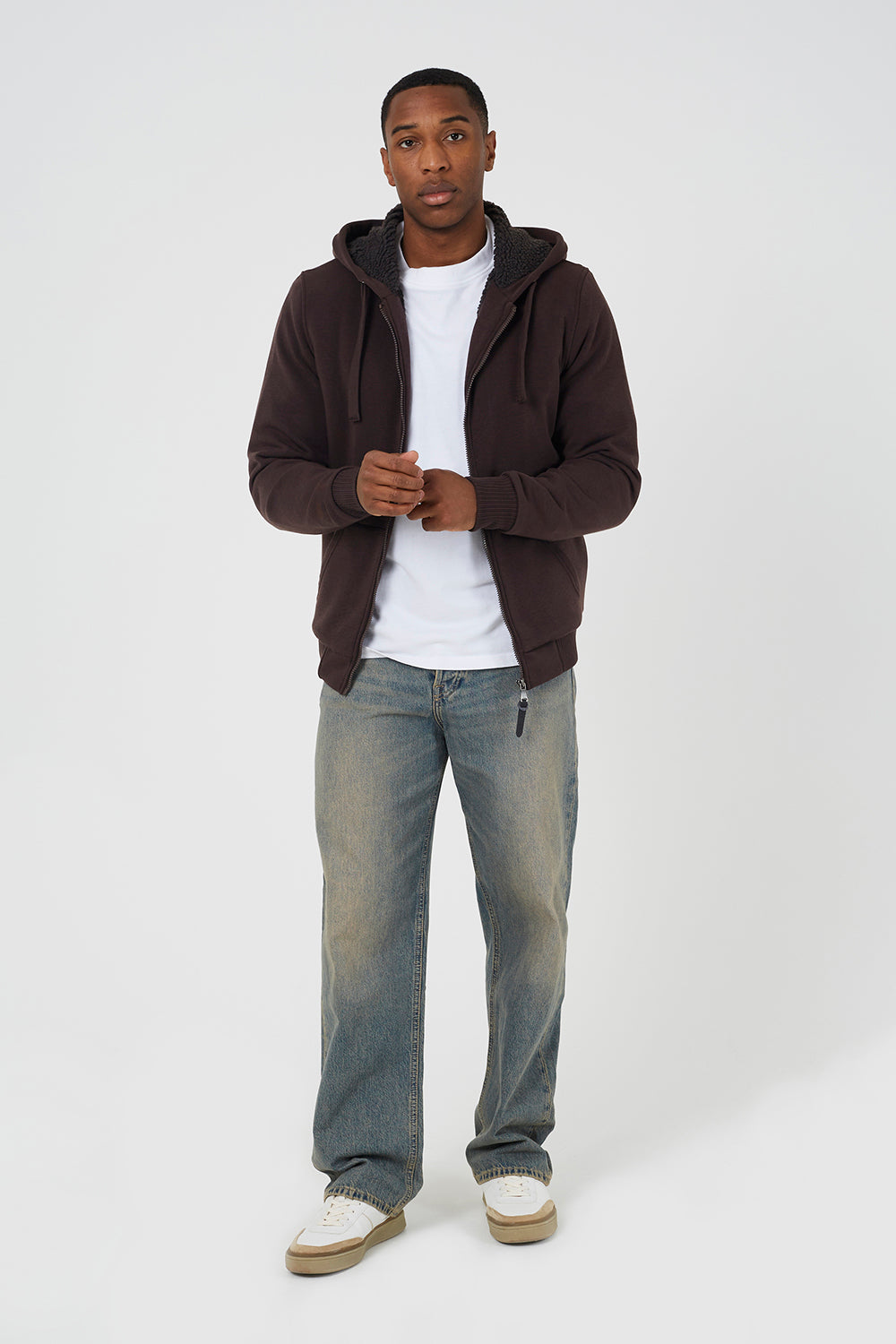 Brave Soul Chocolate Zip Through Sherpa Lined Hoodie - Chocolate Image 3