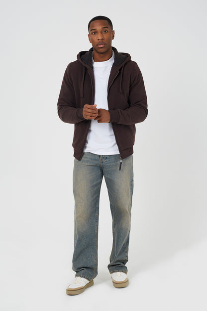 Brave Soul Chocolate Zip Through Sherpa Lined Hoodie - Chocolate Image 3