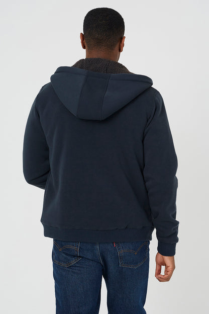 Brave Soul Dark Navy Zip Through Sherpa Lined Hoodie - Dark Navy Image 2