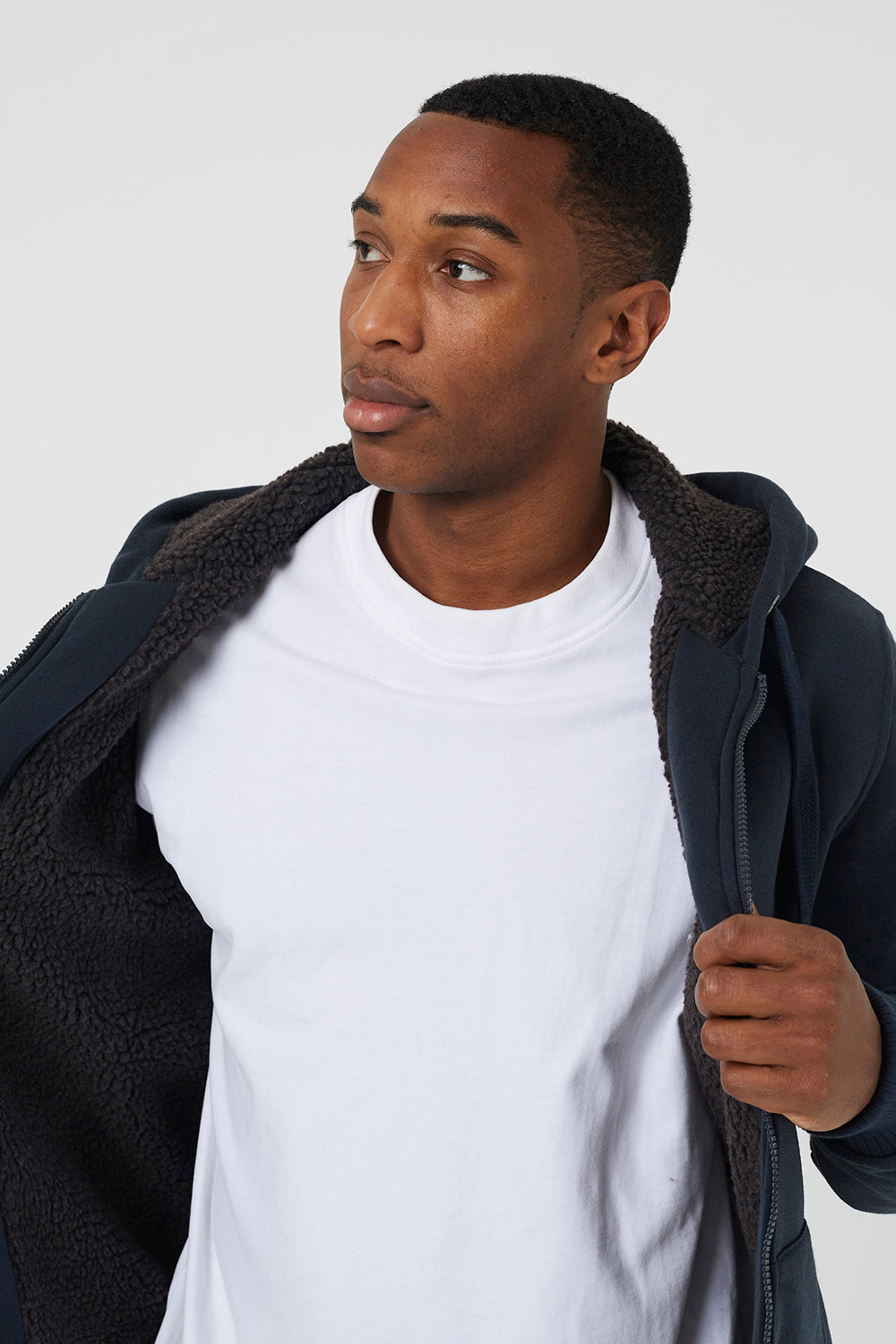 Brave Soul Dark Navy Zip Through Sherpa Lined Hoodie - Dark Navy Image 4