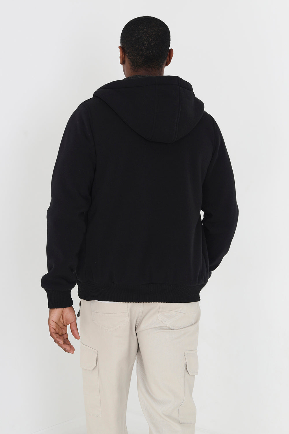 Brave Soul Black Borg Lined Zip Through Hoodie - Black Image 2