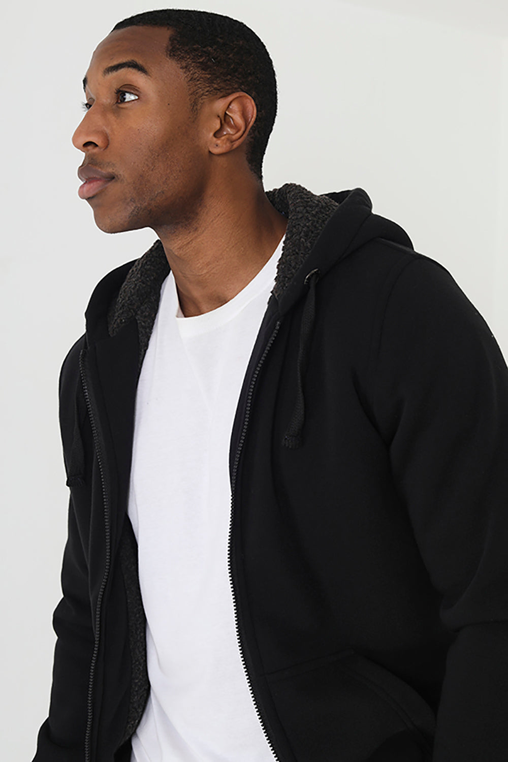 Brave Soul Black Borg Lined Zip Through Hoodie - Black Image 3