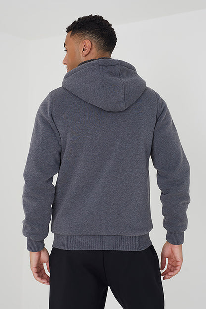 Brave Soul Charcoal Borg Lined Zip Through Hoodie - Charcoal Image 2