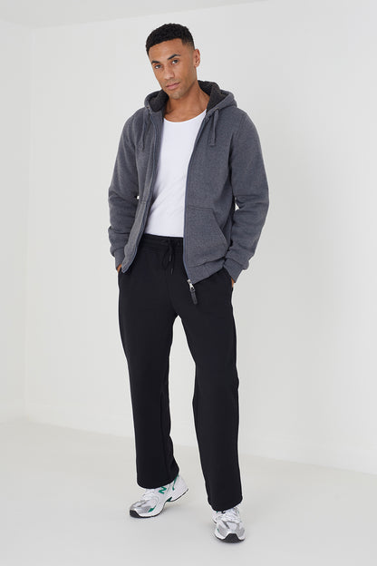 Brave Soul Charcoal Borg Lined Zip Through Hoodie - Charcoal Image 3