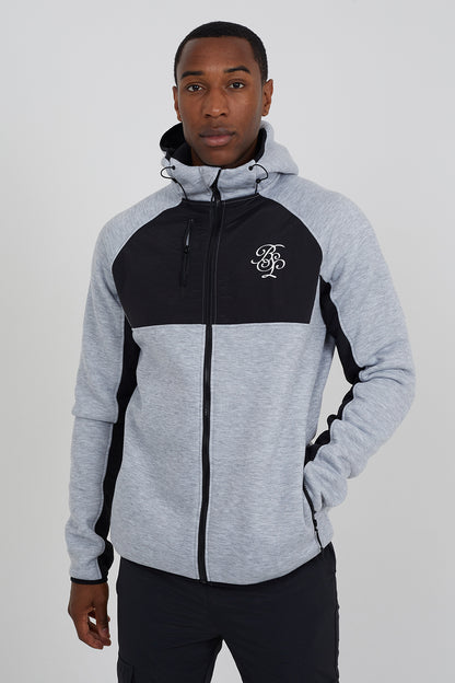 Brave Soul Light Grey Contrast Panel Zip Through Hoodie - Light Grey Image 1
