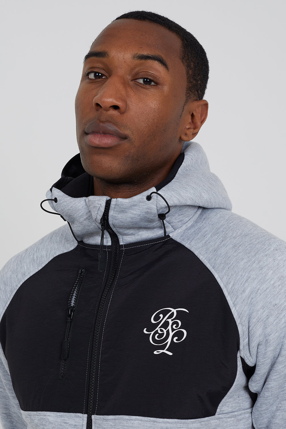 Brave Soul Light Grey Contrast Panel Zip Through Hoodie - Light Grey Image 4