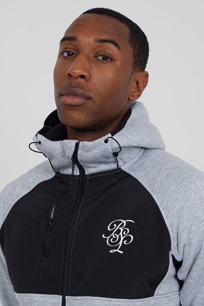 Brave Soul Light Grey Contrast Panel Zip Through Hoodie - Light Grey Image 4